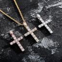 Mens Blue Iced Rose Gold Silver Studded Hip Hop Cross Pendant Chain Necklace