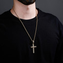 Mens Hip Hop Jagged Baguette 14k Gold 925 Silver Bling Cross pendant Chain Necklace