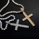 Mens Hip Hop Jagged Baguette 14k Gold 925 Silver Bling Cross pendant Chain Necklace