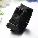 Mens Thick Pharaoh Style Genuine Leather Metal Clasp Classic Style Bracelet