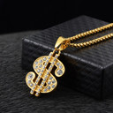 Classic Hip Hop No Fade 18k Gold over Stainless Steel Cash Money Dollar Pendant Chain