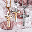 Mens INRI 14k Gold Over No Fade Stainless Steel Spiritual Cross Pendant Chain Necklace