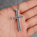 Classic No Fade Silver Stainless Steel Block Cross Pendant Chain Necklace