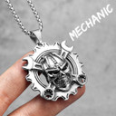 Grease Monkey Mechanical Wrench No Fade Stainless Steel Biker Boy Skull Pendant