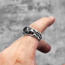 No Fade Stainless Steel Black Gemstone Skeleton Tomb Raider Bling Rings