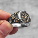 Mens No Fade Stainless Steel Viking Pirate Ax Stainless Steel Gold Accented Rings