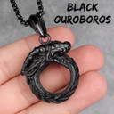 Mens Silver 14k Gold Black No Fade Stainless Steel Ouroboros Snake Serpent Pendant Chain