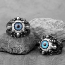 Mens No Fade Demon Evil Eye Silver Stainless Steel Personality Rings