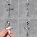 Mens No Fade Silver Stainless Steel Baseball Bat Cross Pendant Chain Necklace