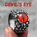 Mens No Fade Silver Stainless Steel Red Yellow Devil's Eye Rings