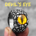 Mens No Fade Silver Stainless Steel Red Yellow Devil's Eye Rings