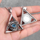 Mens Stainless Steel Eye Of the Guardian Triangle No Fade Pendant Chain Necklace