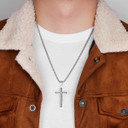 Square Cut Mens No Fade Stainless Steel Spanish Prayer Cross Pendant Chain