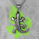 Silver No Fade Stainless Steel Gecko Lizard Reptile Pendant Chain Necklace