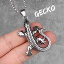 Silver No Fade Stainless Steel Gecko Lizard Reptile Pendant Chain Necklace