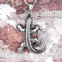 Silver No Fade Stainless Steel Gecko Lizard Reptile Pendant Chain Necklace