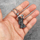Grim Reaper No Fade Silver Stainless Steel Scythe Pendant Chain Necklace