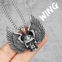 Mens No Fade 316L Stainless Steel Fallen Angel Skull Wings Hip Hop Street Wear Pendant 