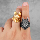 Mens Alpha Dog 14k Gold Silver No Fade Stainless Steel Wolf Street Wear Rings