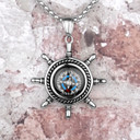 Mens No Fade Stainless Steel Captains Wheel Compass Street Wear Pendant Chain 