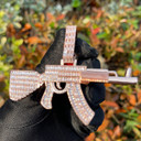 Mens Flooded Ice Baguette Choppa Ak 47 Hip Hop 24k Gold Silver Pendant Chains