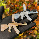 Mens Flooded Ice Baguette Choppa Ak 47 Hip Hop 24k Gold Silver Pendant Chains