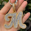 Mens Flooded Ice Custom Cursive Baguette Prong Set Hip Hop Initial Pendant Chain