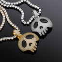 Mens 14k Gold 925 Silver Flooded Ice Broken Skull Head Hip Hop Pendant Chain Necklace