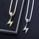 Mens VVS Genuine Diamond Moissanite Hip Hop Lightning Bolt Bling Pendant Chain Necklace