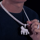 Mens Genuine VVS Diamond 925 Sterling Silver Apeshit Pendant Chain Necklace