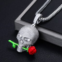 Original Design Genuine VVS Diamond Glowing Skull Biting Rose Hip Hop Pendant Chain Necklace