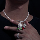 Original Design Genuine VVS Diamond Glowing Skull Biting Rose Hip Hop Pendant Chain Necklace