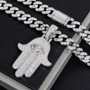 Genuine VVS Lab Diamond Hamsa Hand Solid Sterling Silver Hip Hop Chain