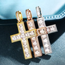 Mens Deep Set Princess Cut Stone Spiritual Cross Pendant Chain Necklace