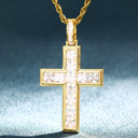 Mens Deep Set Princess Cut Stone Spiritual Cross Pendant Chain Necklace