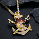 Mens Hip Hop Skull Sword One Eyed Willy Pirate Simulate Diamond Chain Pendants