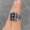 Mens No Fade Naval Anchor Ocean Star Street Wear Casual Stainless Steel Rings