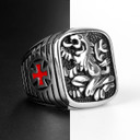 Mens 316L Royal Lion Red Accent Stainless Steel Street Wear Rings