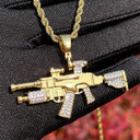 Mens Iced 5A Prong Set Two Tone Blinged Out Special Forces Gun Hip Hop Chain Pendant