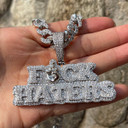 Iced Blinged Out Middle Finger To The Haters Hip Hop Chain Pendant Gold Silver Rose Gold