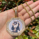 Iced Baguette Blinged Out Octogon Photo Picture Chain Memory Hip Hop Necklace