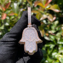 Crushed Ice Bling Out 3D Hamsa Hand Hip Hop Pendant Chain Necklace
