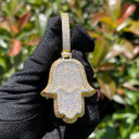 Crushed Ice Bling Out 3D Hamsa Hand Hip Hop Pendant Chain Necklace