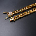 14k Hip Hop Mens Iced Clasp 316L Stainless Steel Cuban Link Bling Bling Chain Necklaces