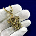 Mens 14k Gold Micro Pendant Pave Set Jesus Piece Hip Hop Chain Necklace