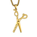 14k Gold Over No Fade Stainless Steel Haircut Barber Scissors Chain Pendant