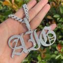 Iced Old English Vintage Calligraphy Letter Bold Style Name Plate Hip Hop Pendant 