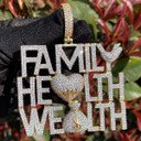 Iced Blinged Out Family Health Wealth Money Bag Heart Hip Hop Pendant