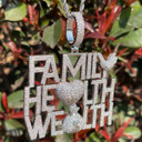 Iced Blinged Out Family Health Wealth Money Bag Heart Hip Hop Pendant