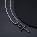 925 Sterling Silver Genuine VVS Black Diamond Hip Hop Ankh Cross Pendant Necklace